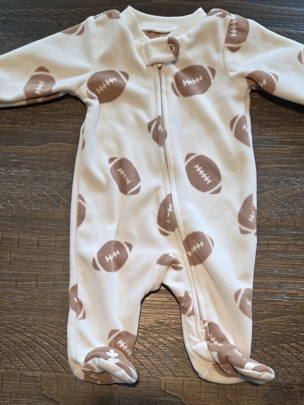 Carter's Cream and Brown Football Fleece One-Piece Footie